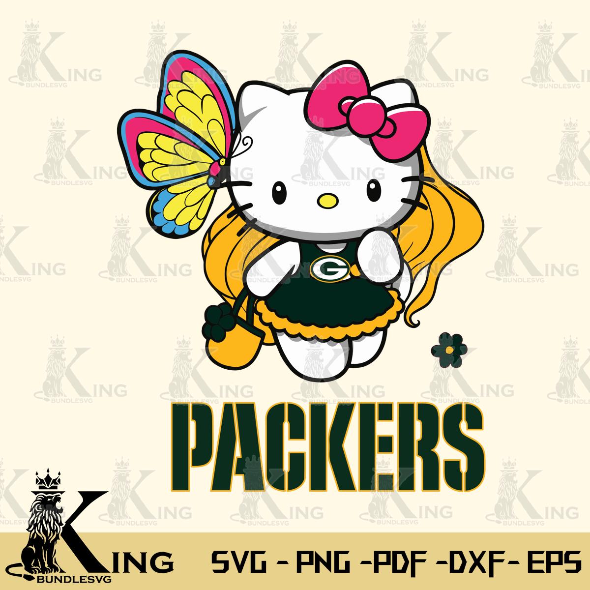Green Bay Packers Kitty Cartoon Svg Eps Dxf Png File, Digital Download