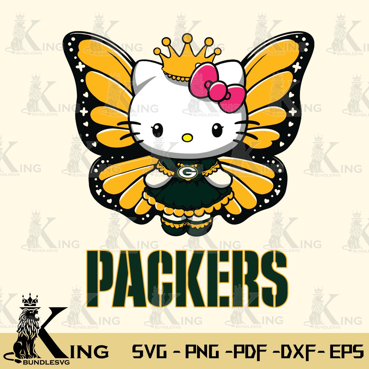 Green Bay Packers Kitty Wings & Flowers Svg Eps Dxf Png File, Digital Download