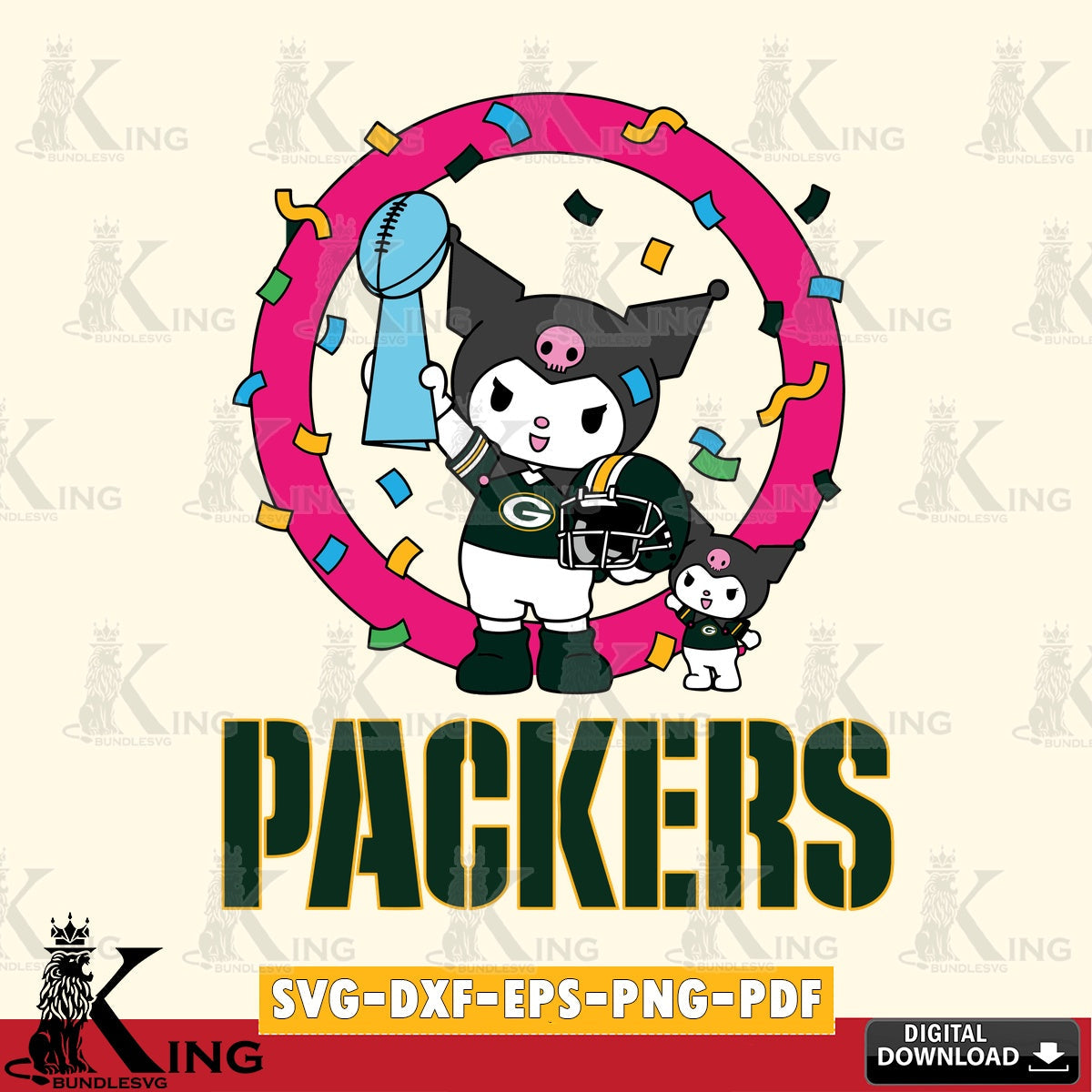 Green Bay Packers Kuromi Football Champion SVG file, Cricut, Cut file , Digital Download , Instant Download, Sanrio svg, Clipart
