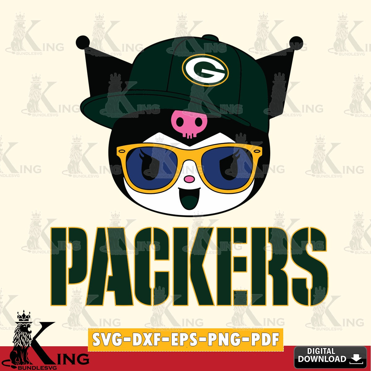 Green Bay Packers Kuromi Football Cool SVG file, Cricut, Cut file , Digital Download , Instant Download, Sanrio svg, Clipart