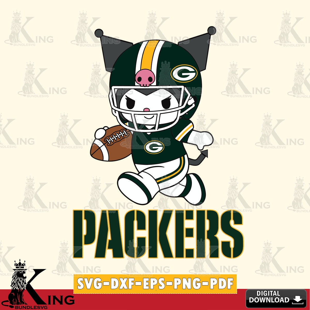 Green Bay Packers Kuromi Football Run SVG file, Cricut, Cut file , Digital Download , Instant Download, Sanrio svg, Clipart