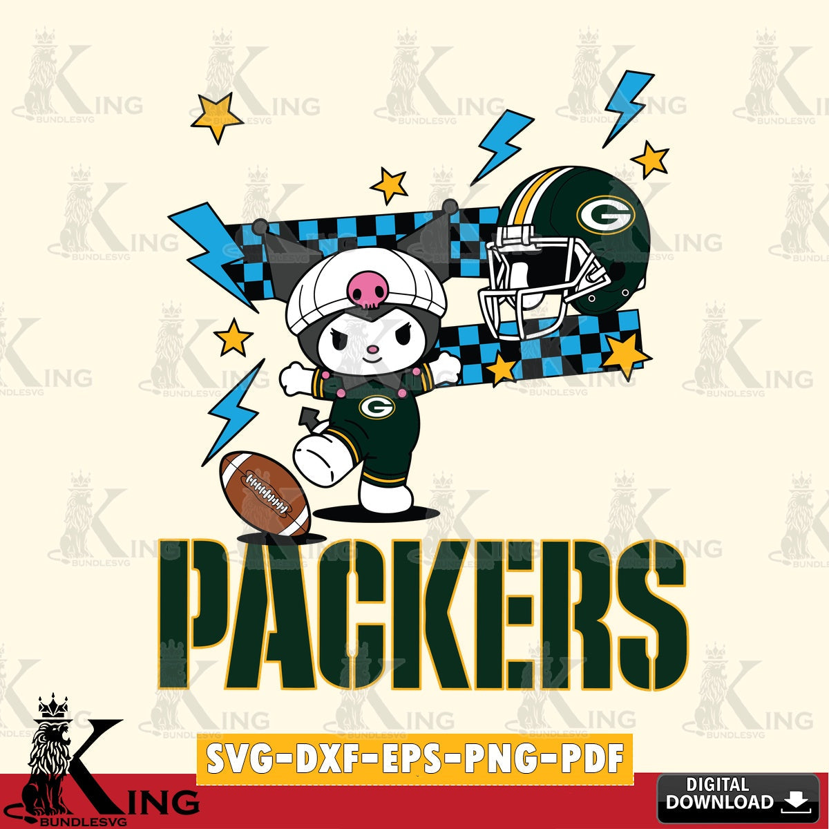 Green Bay Packers Kuromi Game Day SVG file, Cricut, Cut file , Digital Download , Instant Download, Sanrio svg, Clipart
