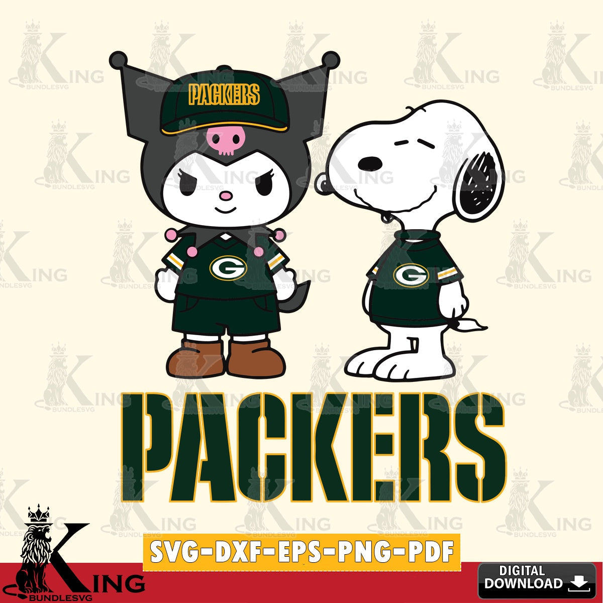 Green Bay Packers Kuromi Snoopy Football SVG file, Cricut, Cut file , Digital Download , Instant Download, Sanrio svg, Clipart