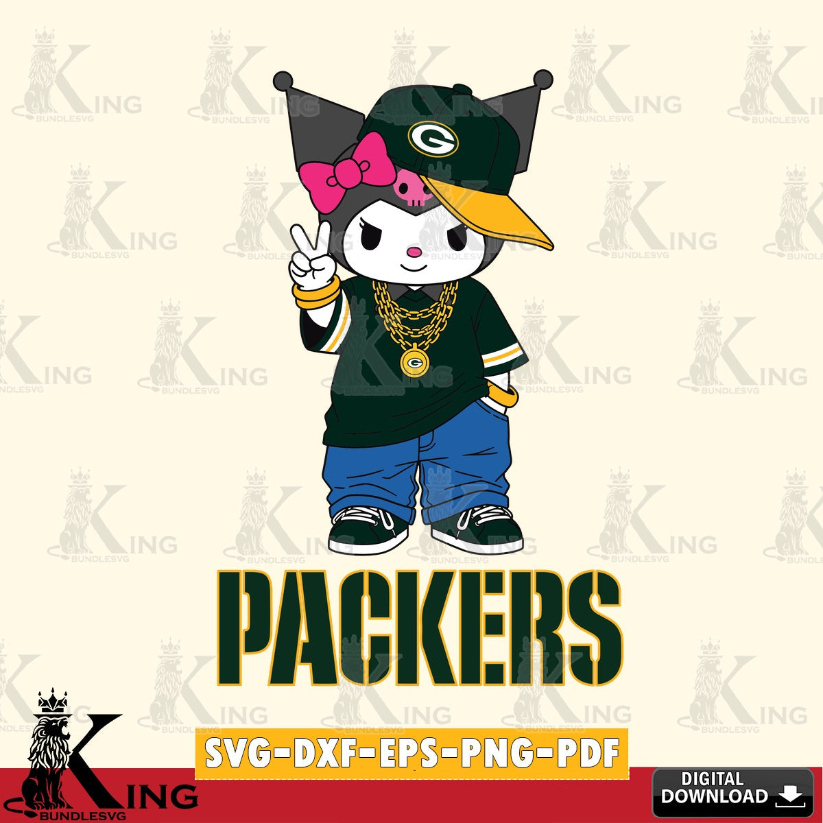 Green Bay Packers Kuromi Streetwear Style SVG file, Cricut, Cut file , Digital Download , Instant Download, Sanrio svg, Clipart