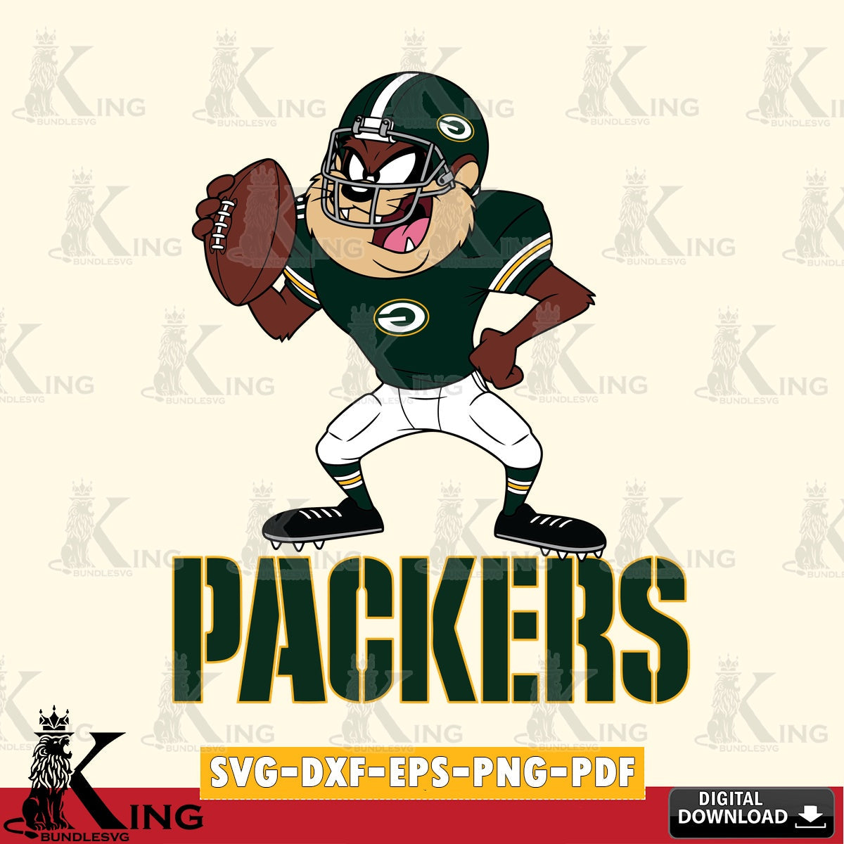 Green Bay Packers Taz Football Player Cut file , Digital Download , Instant Download, Looney Tunes svg, Football svg