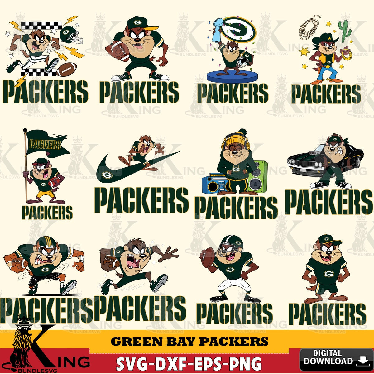 Green Bay Packers Taz (Looney Tunes) Football NFL Bundle Cut file , Digital Download , Instant Download, Looney Tunes svg, Football svg