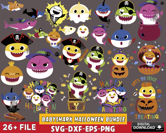 Halloween BABYSHARK bundle svg, babyshark halloween SVG DXF EPS PNG , for Cricut, Silhouette, Digital download ,Instant Download