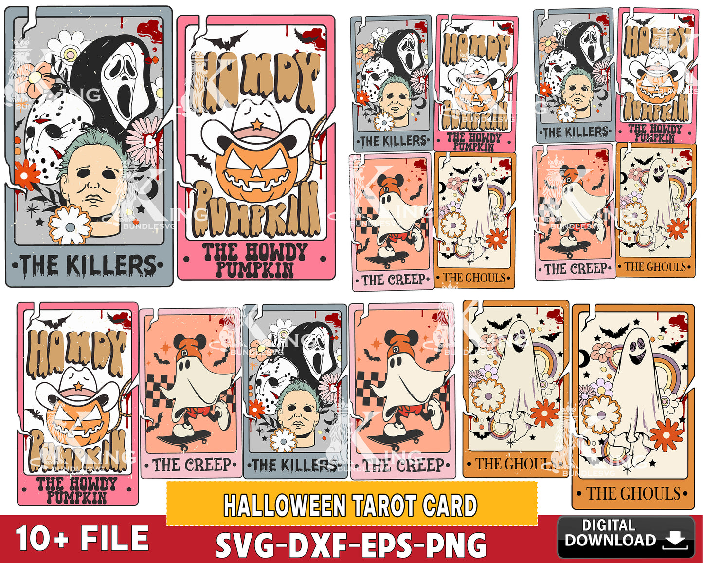 Halloween Tarot Card Png Bundle svg, Retro Halloween Png, Spooky Season Png, Summer Halloween Png, for Cricut, Silhouette, digital, file cut, Instant Download