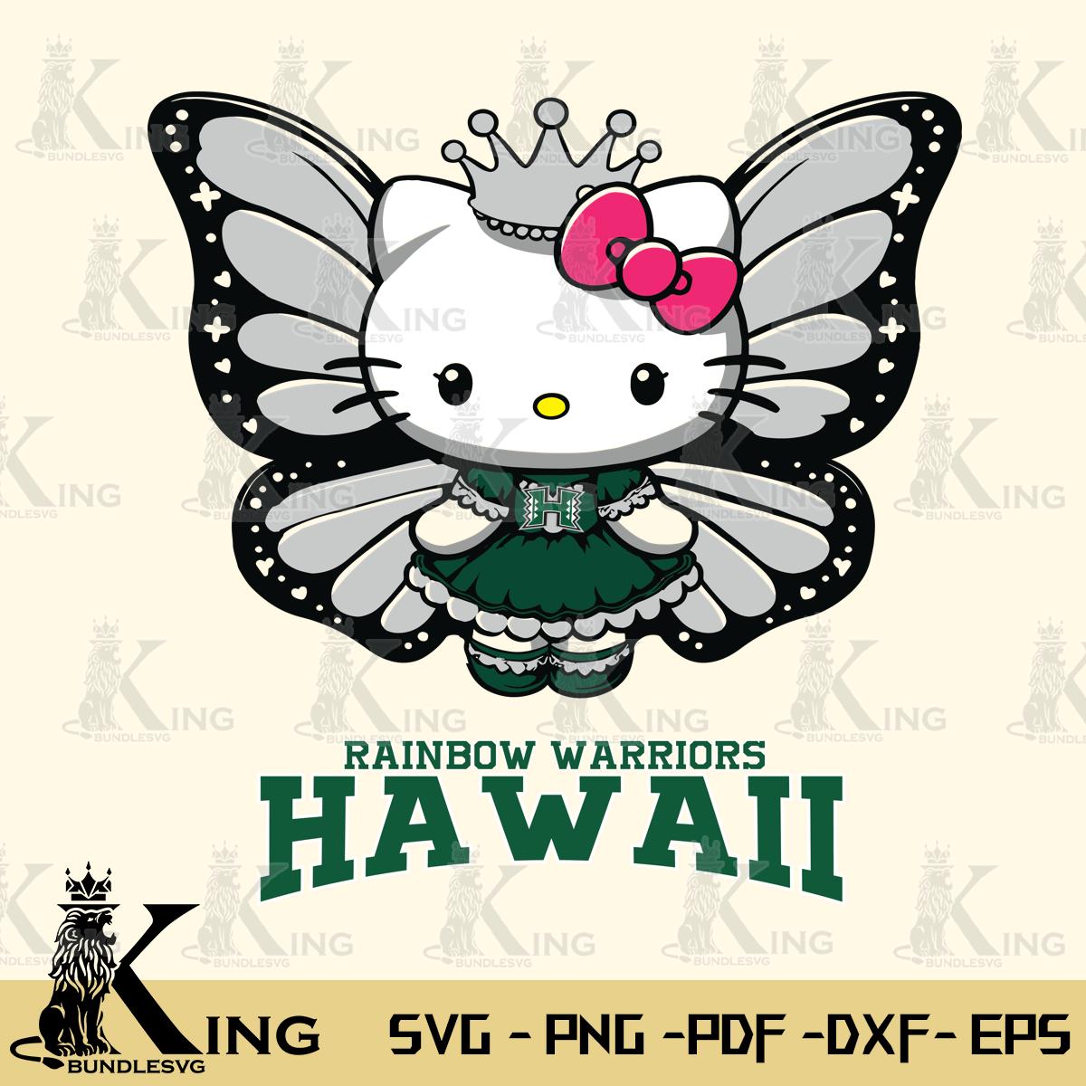 Hawaii Rainbow Warriors Kitty Wings & Flowers Svg Eps Dxf Png File, Digital Download