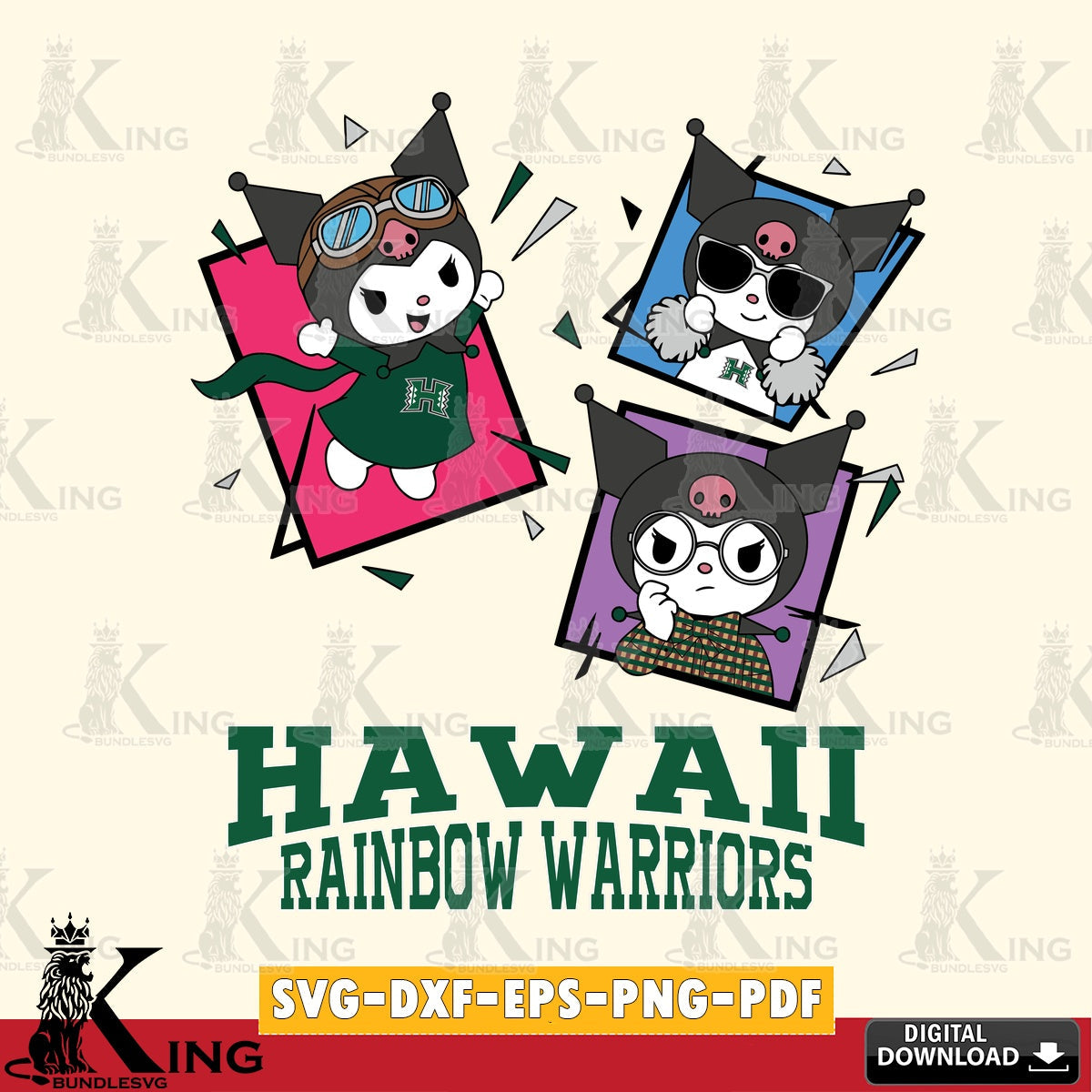 Hawaii Rainbow Warriors Kuromi Action Football SVG file, Cricut, Cut file , Digital Download , Instant Download, Sanrio svg, Clipart