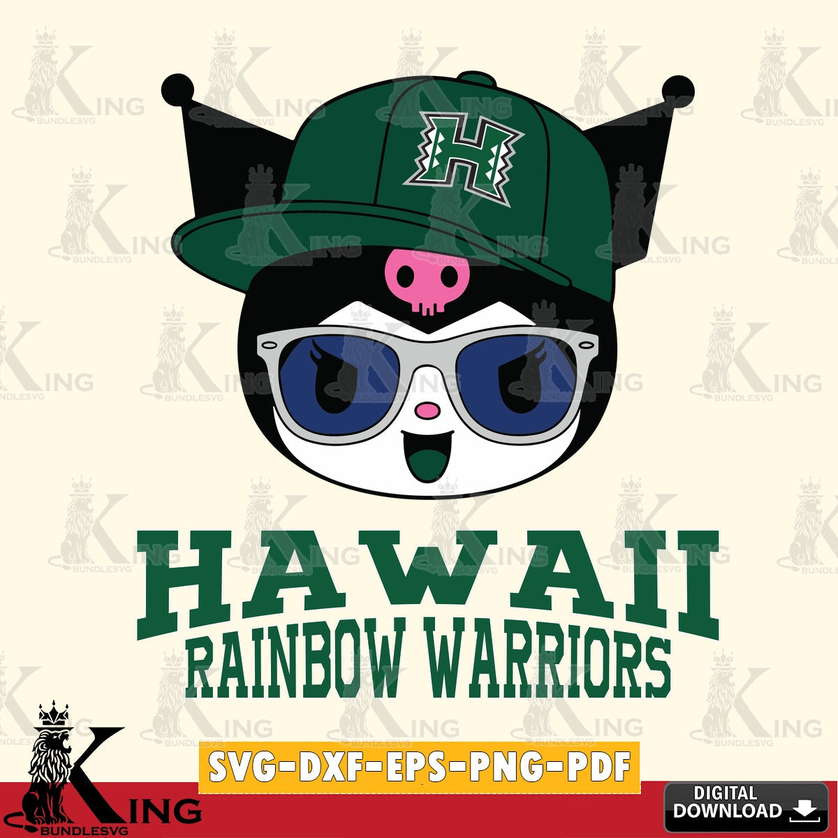 Hawaii Rainbow Warriors Kuromi Football Cool SVG file, Cricut, Cut file , Digital Download , Instant Download, Sanrio svg, Clipart