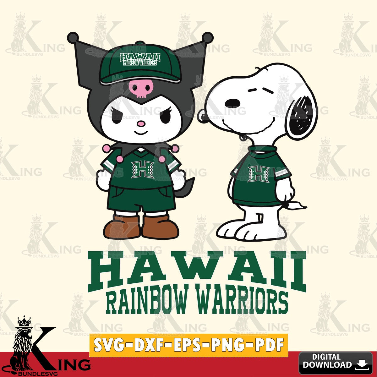 Hawaii Rainbow Warriors Kuromi Snoopy Football SVG file, Cricut, Cut file , Digital Download , Instant Download, Sanrio svg, Clipart
