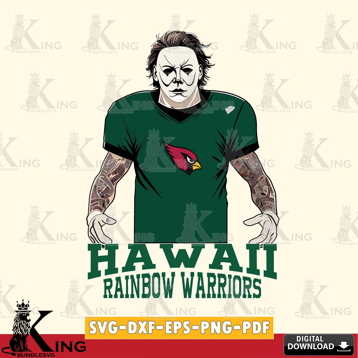 Custom design featuring Hawaii Rainbow Warriors Michael Myers tattoo football, high-quality vector for DIY scrapbooking and home