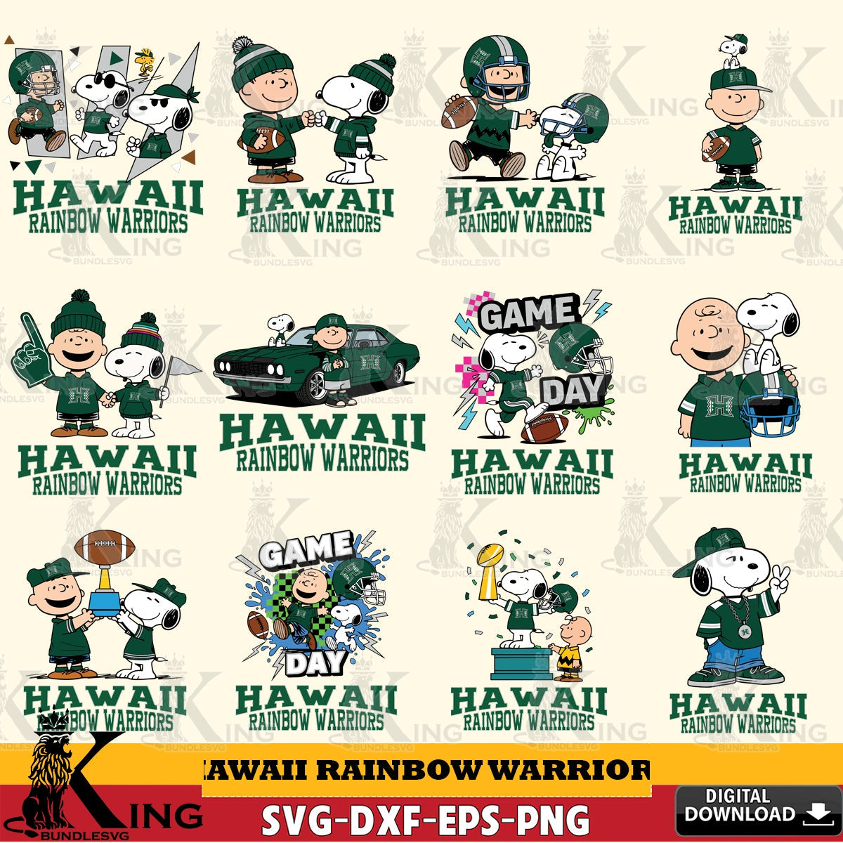 Hawaii Rainbow Warriors Peanuts Football NCAA Bundle SVG, Cricut, Cut file , Digital Download , Instant Download, Peanuts svg, NCAA svg, Football svg, Sport svg