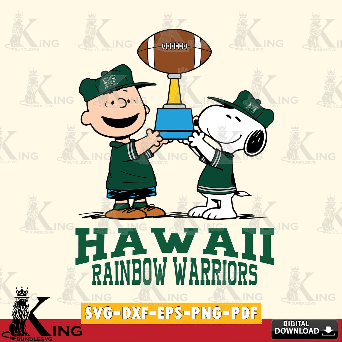 Hawaii Rainbow Warriors Peanuts Football Trophy SVG, Cricut, Cut file , Digital Download , Instant Download, Peanuts svg, NCAA svg, Football svg, Sport svg