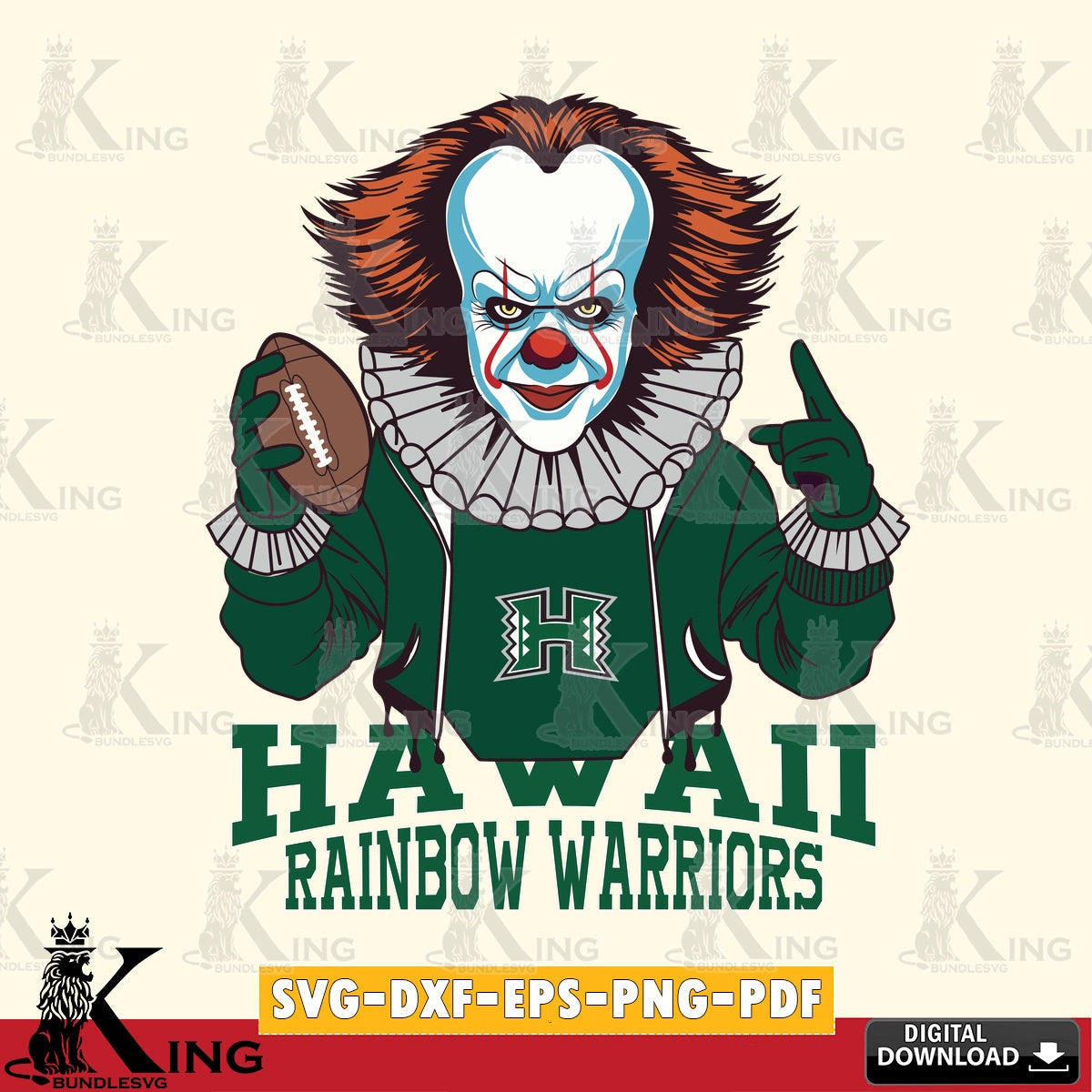 Creative design featuring Hawaii Rainbow Warriors Pennywise football player, SVG PNG files perfect for Cricut and Silhouette