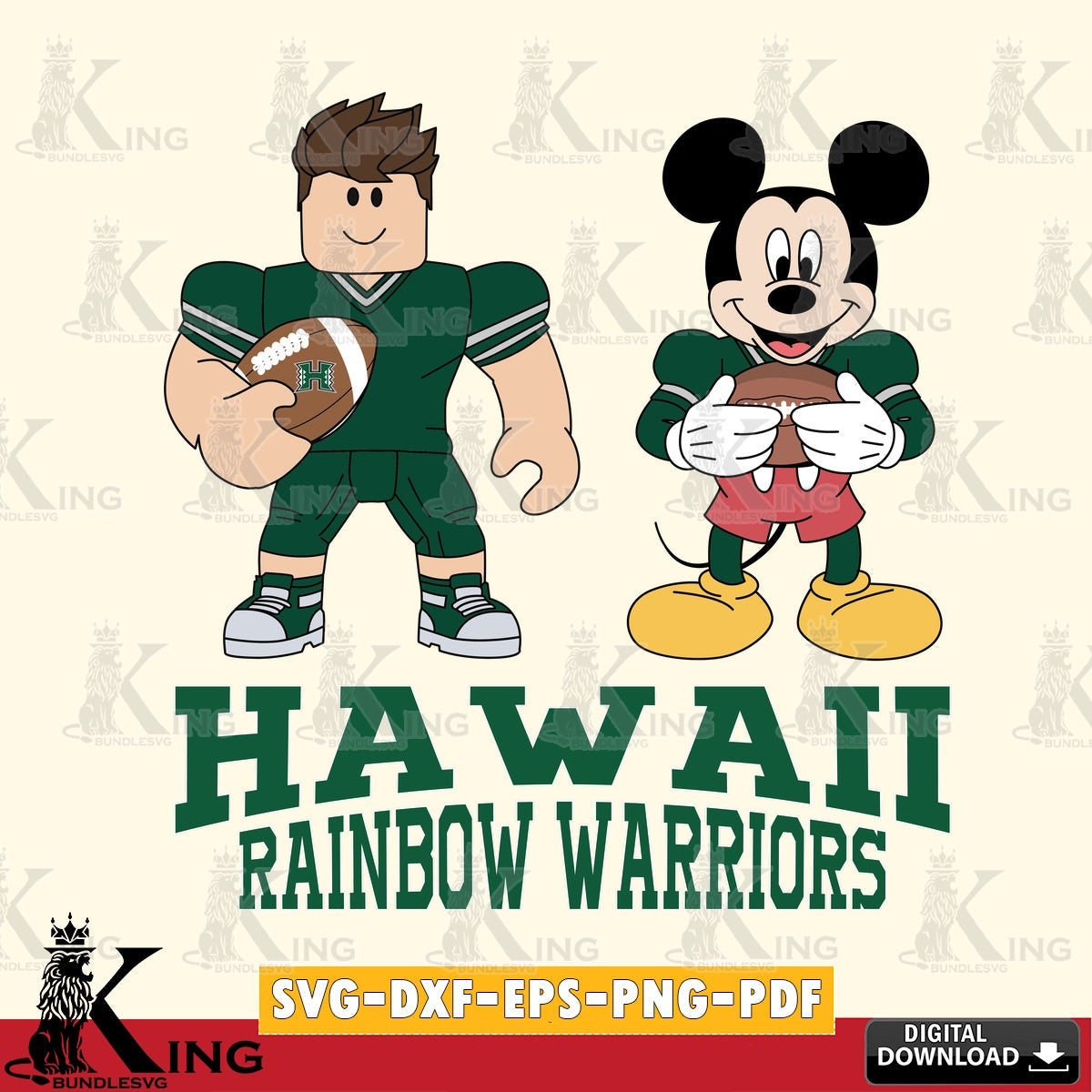 Hawaii Rainbow Warriors Roblox & Mickey Football SVG file , NCAA Cricut, File cut , Digital Download , PDF File