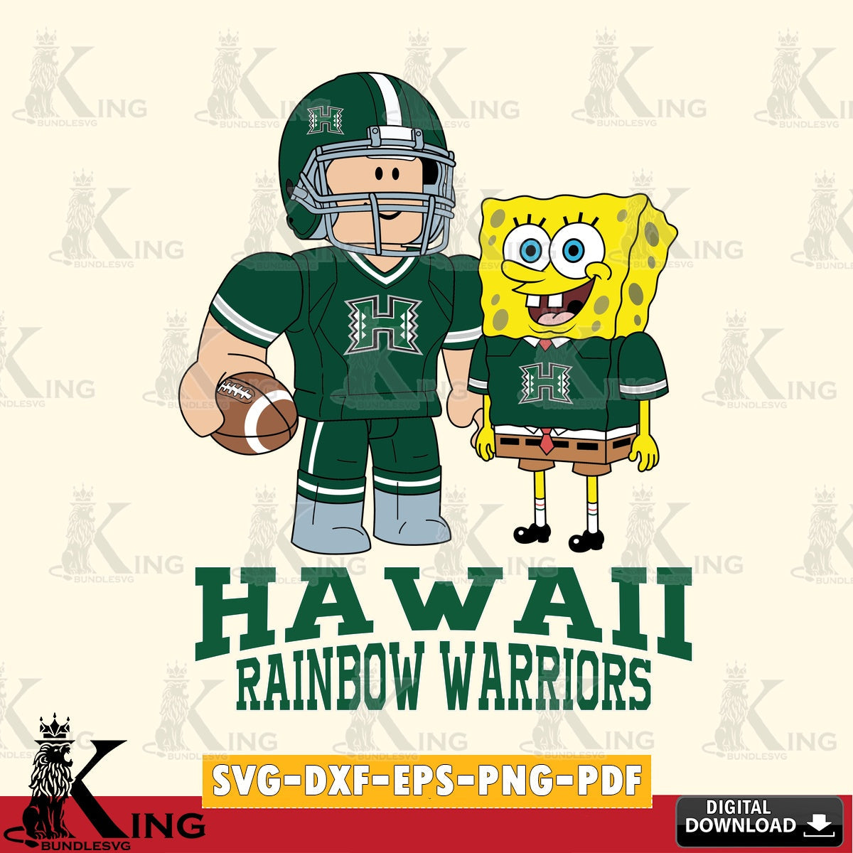 Hawaii Rainbow Warriors Roblox & Spongebob Football SVG file , NCAA Cricut, File cut , Digital Download , PDF File