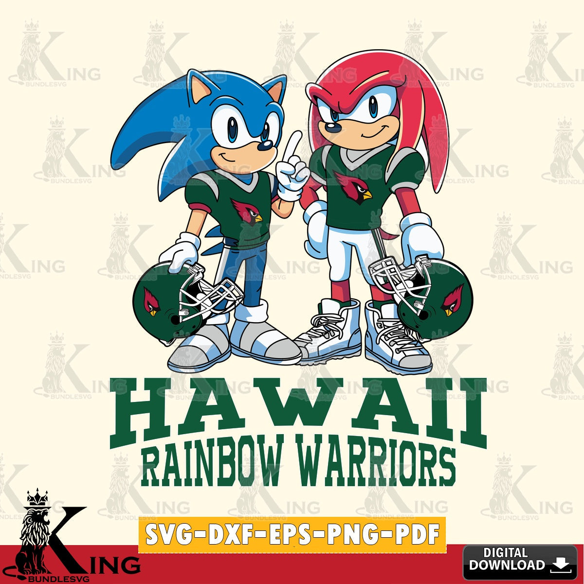 Artistic drawing of Hawaii Rainbow Warriors Sonic And Knuckles Football, SVG cut file for personalized gifts and laser projects