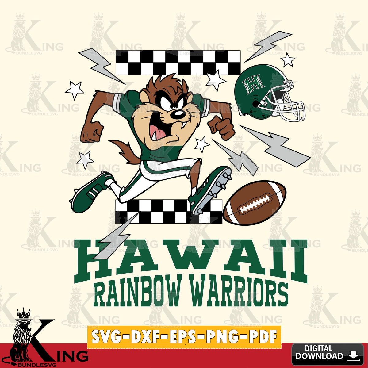 Hawaii Rainbow Warriors Taz Football Lightning SVG file, Cut file , Digital Download , Instant Download, Taz svg, NCAA svg
