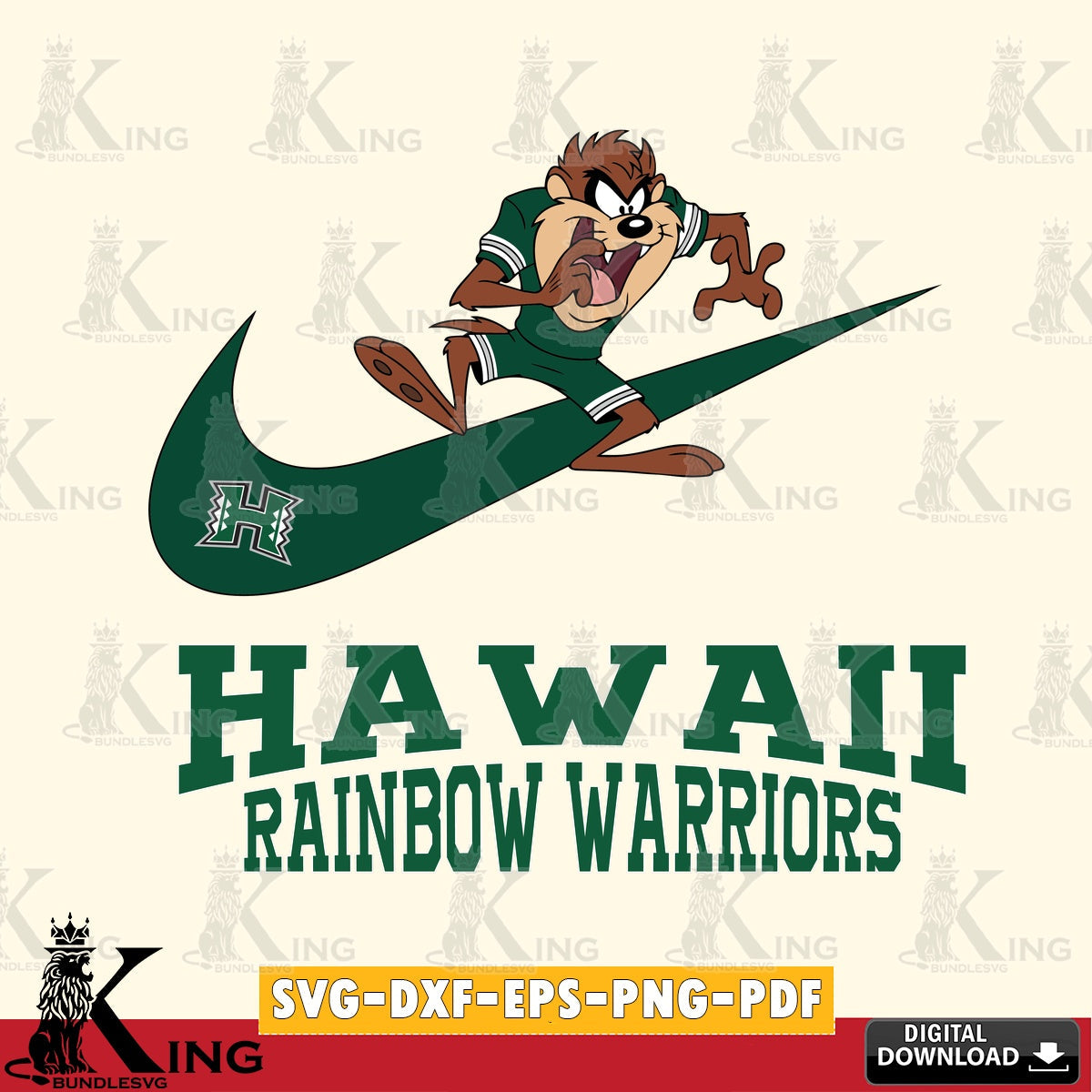 Hawaii Rainbow Warriors Taz Football Nike SVG file, Cut file , Digital Download , Instant Download, Taz svg, NCAA svg