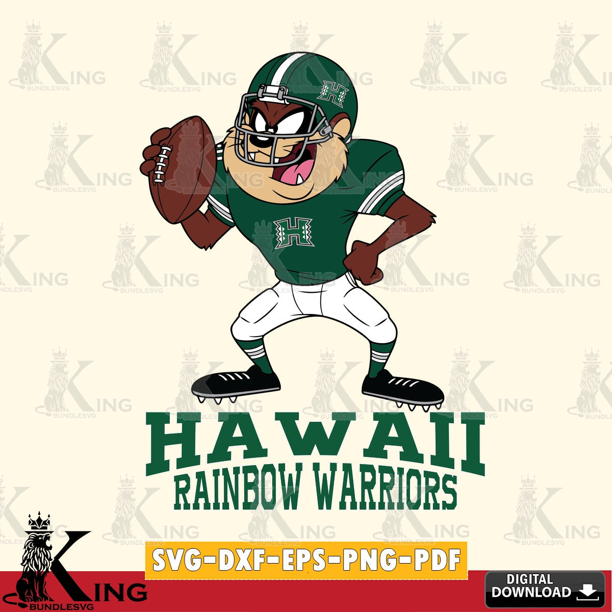 Hawaii Rainbow Warriors Taz Football Player SVG file, Cut file , Digital Download , Instant Download, Taz svg, NCAA svg