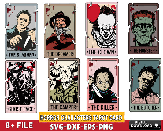 Horror Characters Tarot Card SVG, Horror svg, Horror friends svg, for Cricut, Silhouette, digital, file cut, Instant Download