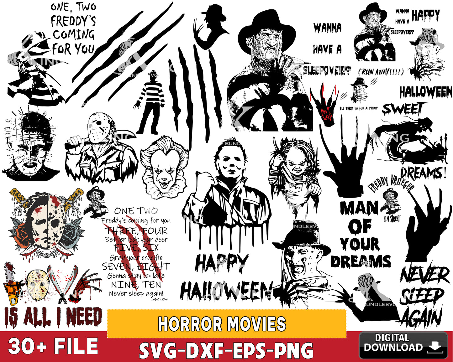 Horror movies svg, Freddy Krueger svg, Jason Voorhees Horror Characters png, Michael Myers SVG DXF EPS PNG, bundle halloween svg, cricut, for Cricut, Silhouette, digital download , file cut