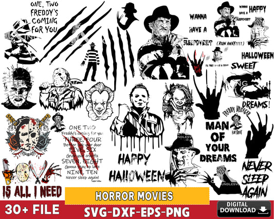 Horror movies svg, Freddy Krueger svg, Jason Voorhees Horror Characters png, Michael Myers SVG DXF EPS PNG, bundle halloween svg, cricut, for Cricut, Silhouette, digital download , file cut