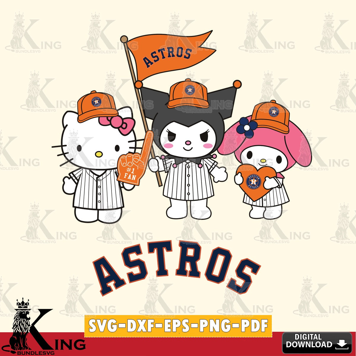 Custom design featuring Houston Astros Kawaii friends Baseball, cut file ideal for vinyl projects and T-shirt printing.