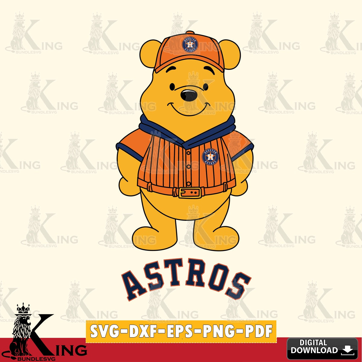 Artistic drawing of Houston Astros Winnie the Pooh Game Day PNG clipart for sublimation printing and graphic design