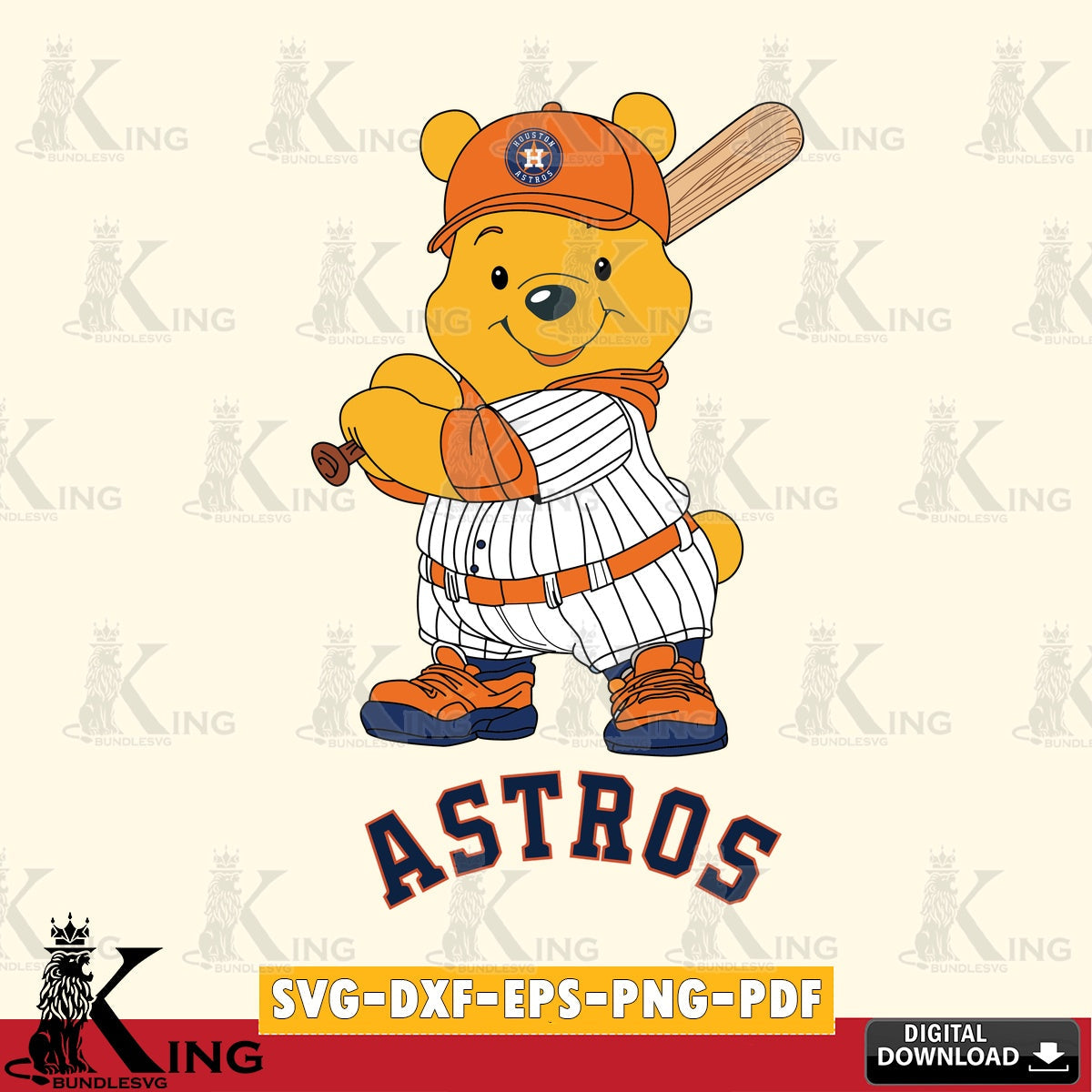 Vector design showing a Houston Astros Winnie the Pooh player baseball, digital download for Cricut Maker and paper crafts