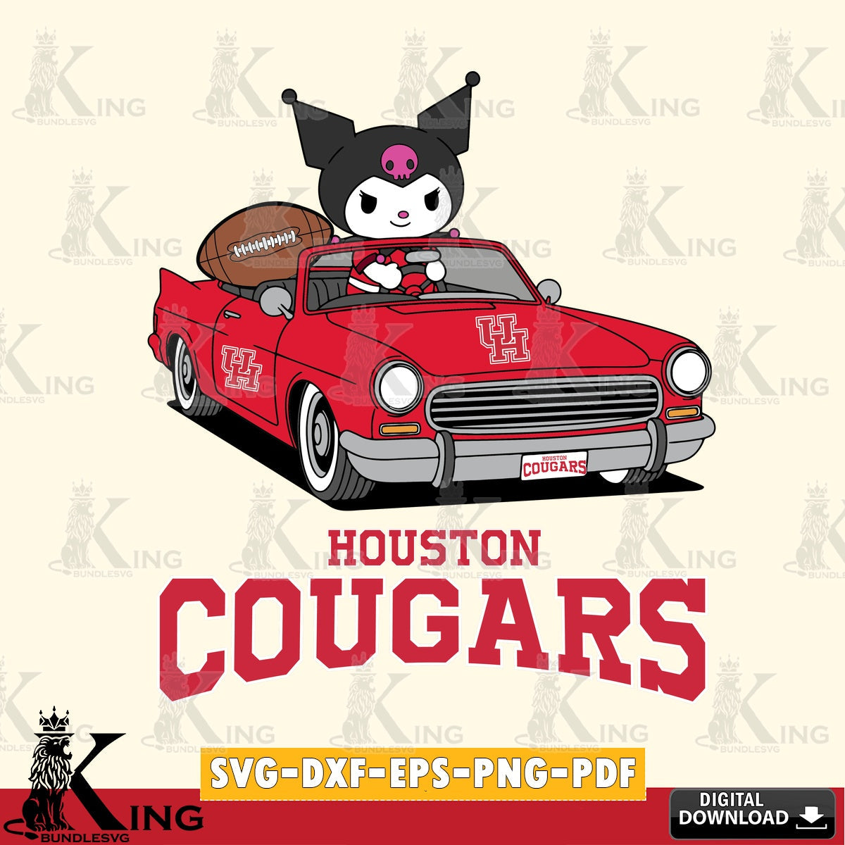 Houston Cougars Kuromi Car Football Game SVG file, Cricut, Cut file , Digital Download , Instant Download, Sanrio svg, Clipart