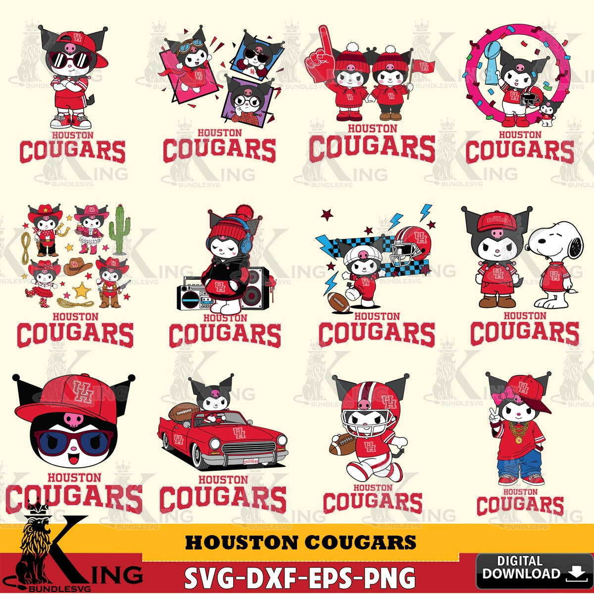 Houston Cougars Kuromi Football Jersey NCAA Bundle SVG file, Cricut, Cut file , Digital Download , Instant Download, Sanrio svg, Clipart