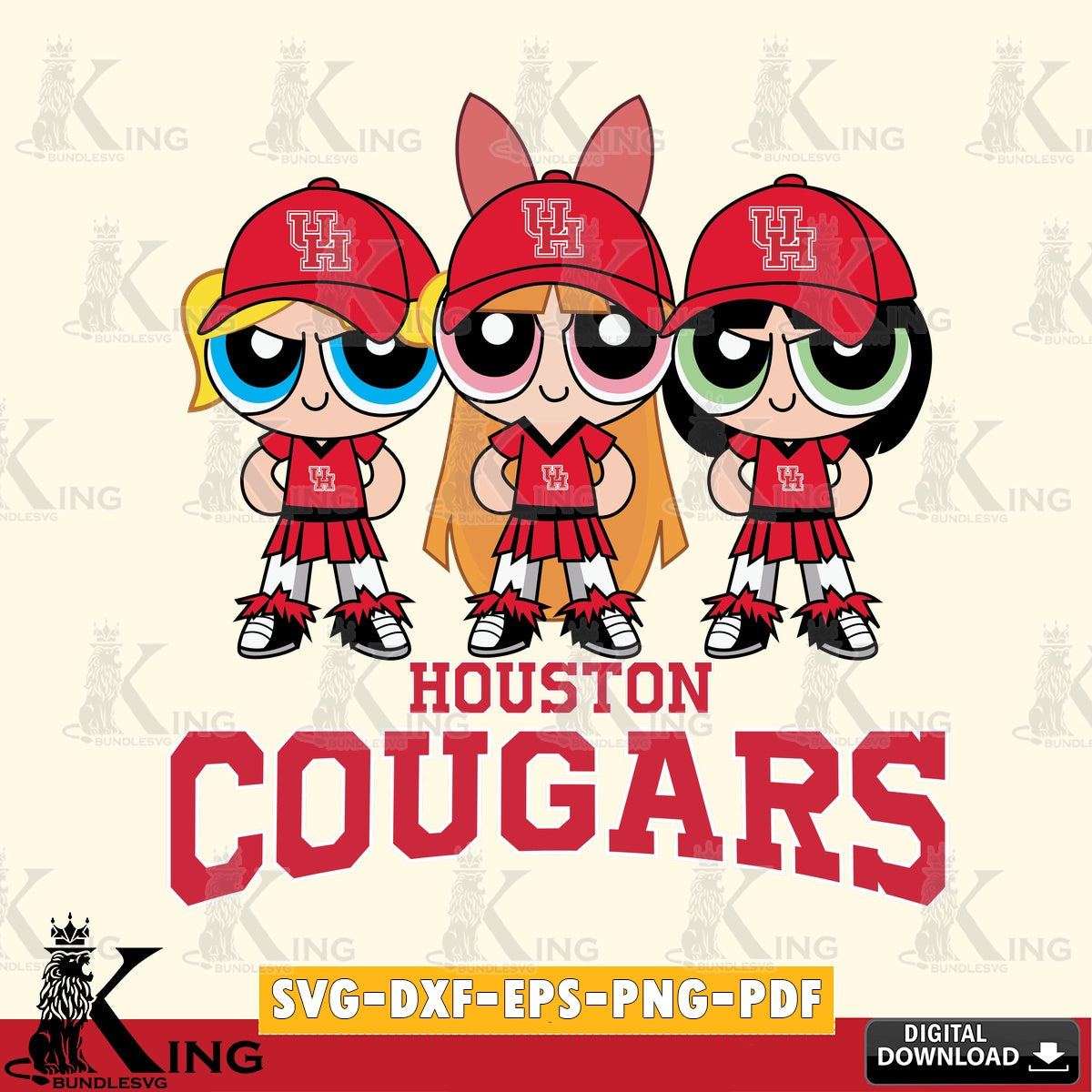 Eye-catching graphic of Houston Cougars PowerPuff Girls Football, NCAA SVG PNG files perfect for Cricut and Silhouette cutting