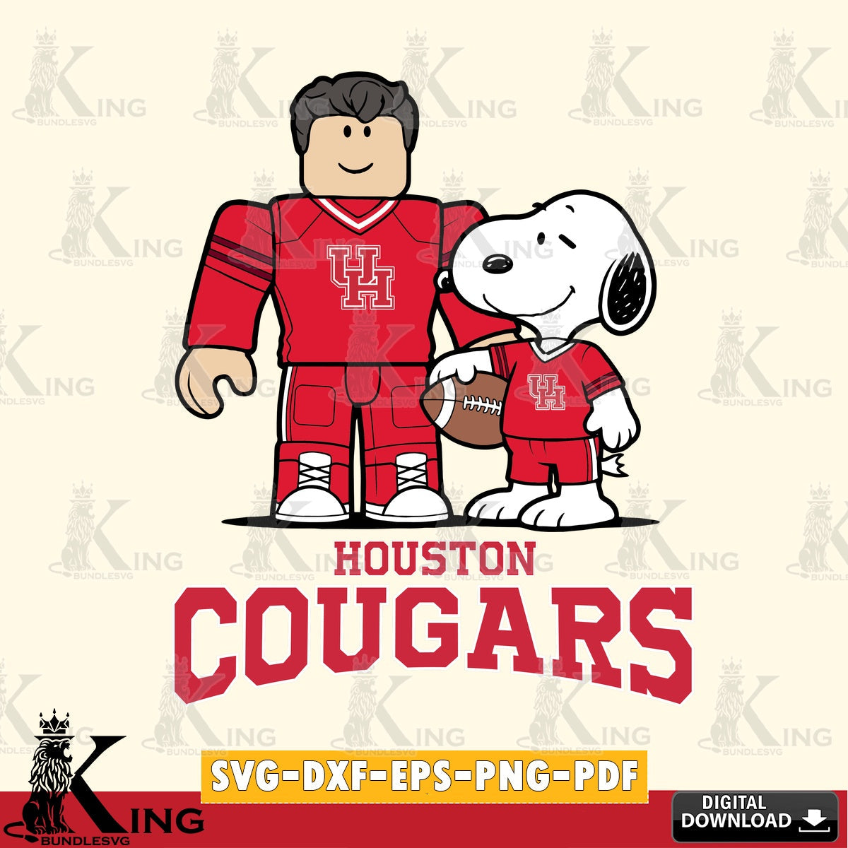 Houston Cougars Roblox & Snoopy Football SVG file , NCAA Cricut, File cut , Digital Download , PDF File