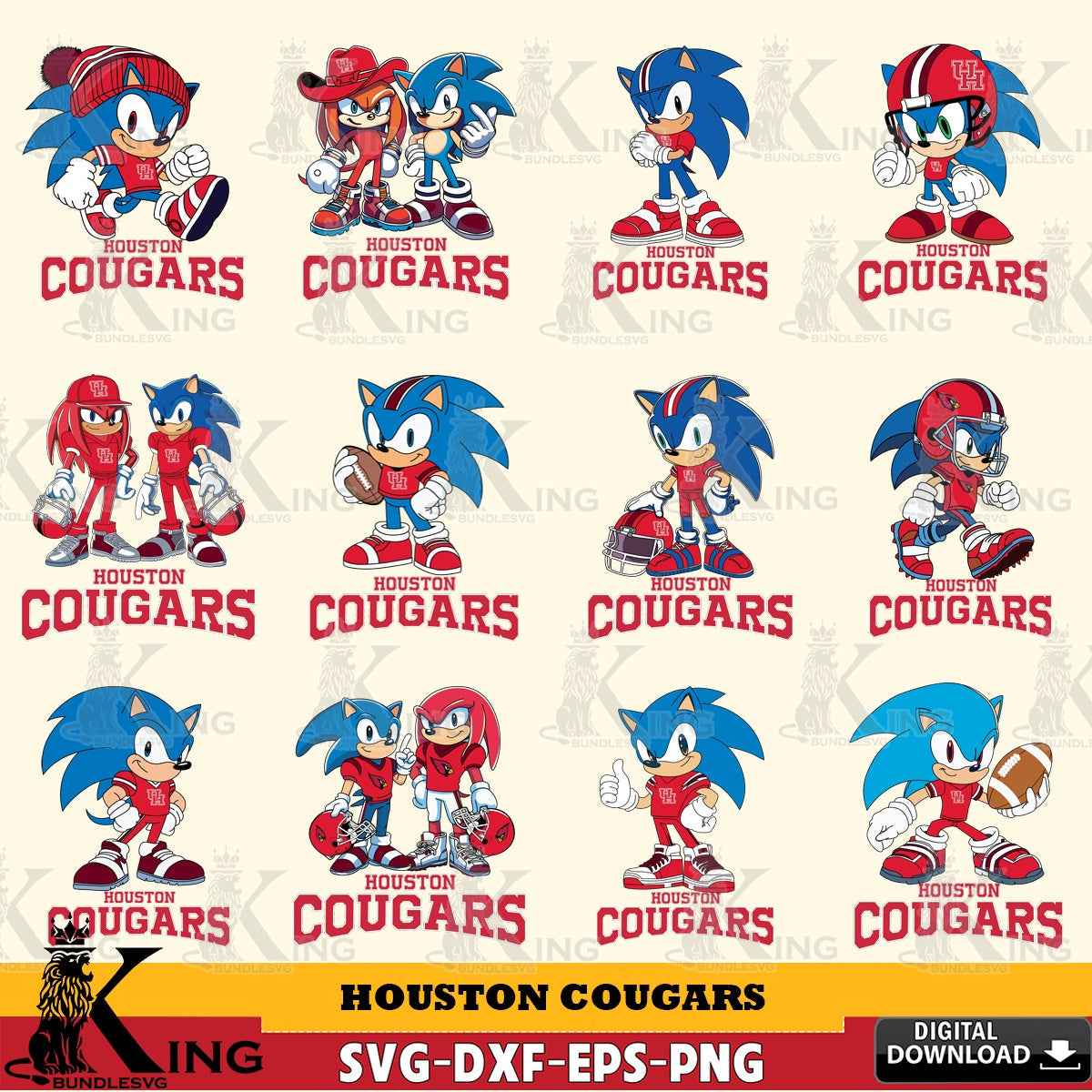 Houston Cougars Sonic & Knuckles NCAA FootballBundle SVG file, Vector , Digital Download , PDF File , Instant Download