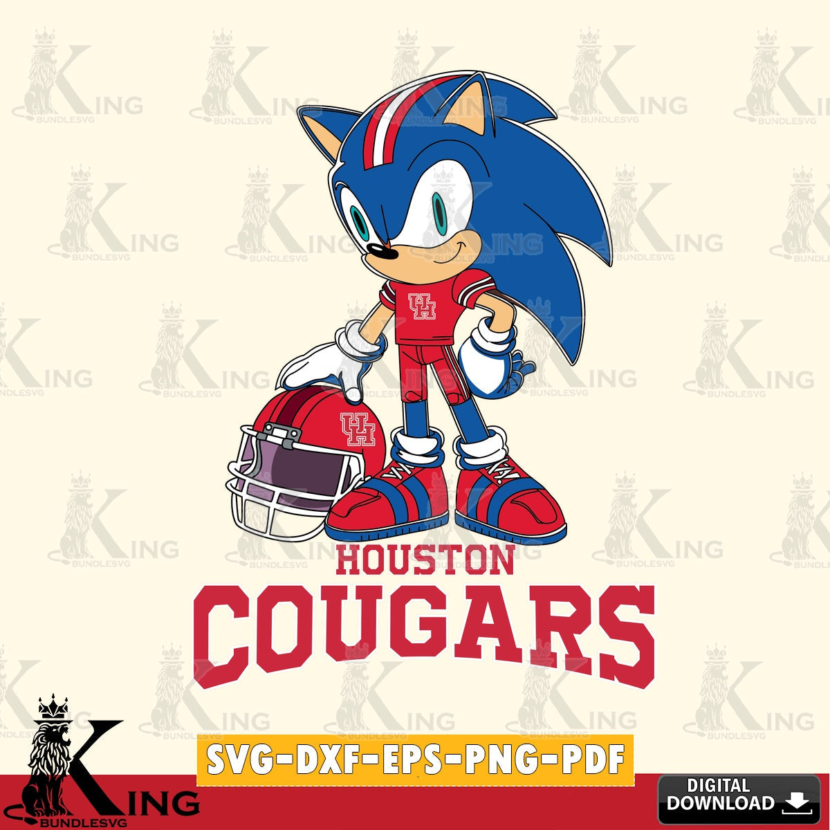 Digital download featuring Houston Cougars sonic player football SVG cut file for personalized gifts and laser projects
