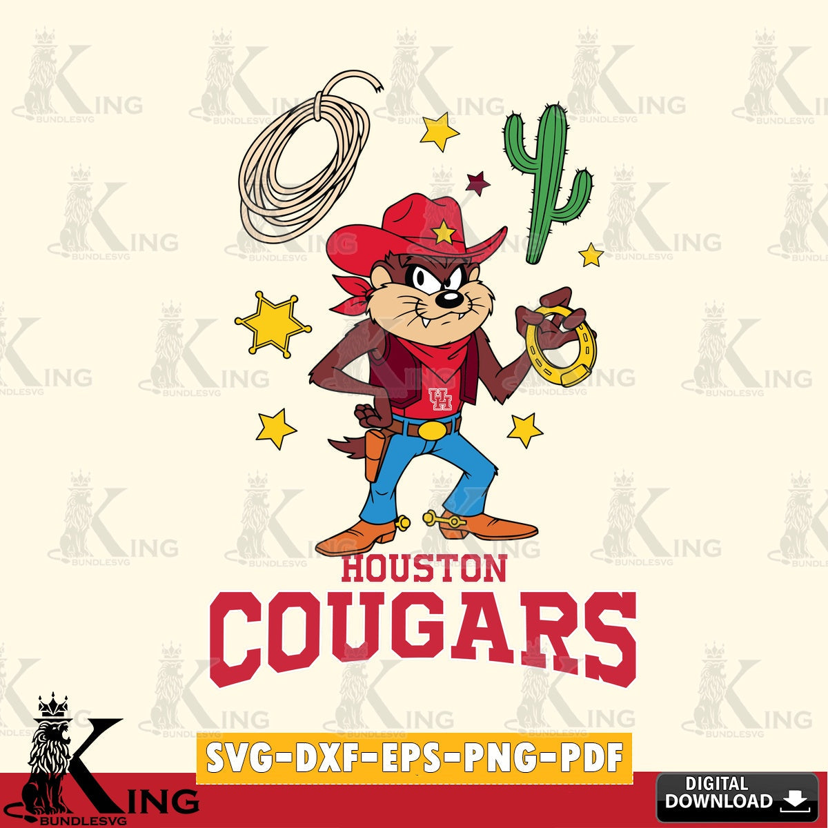 Houston Cougars Taz Cowboy Western SVG file, Cut file , Digital Download , Instant Download, Taz svg, NCAA svg