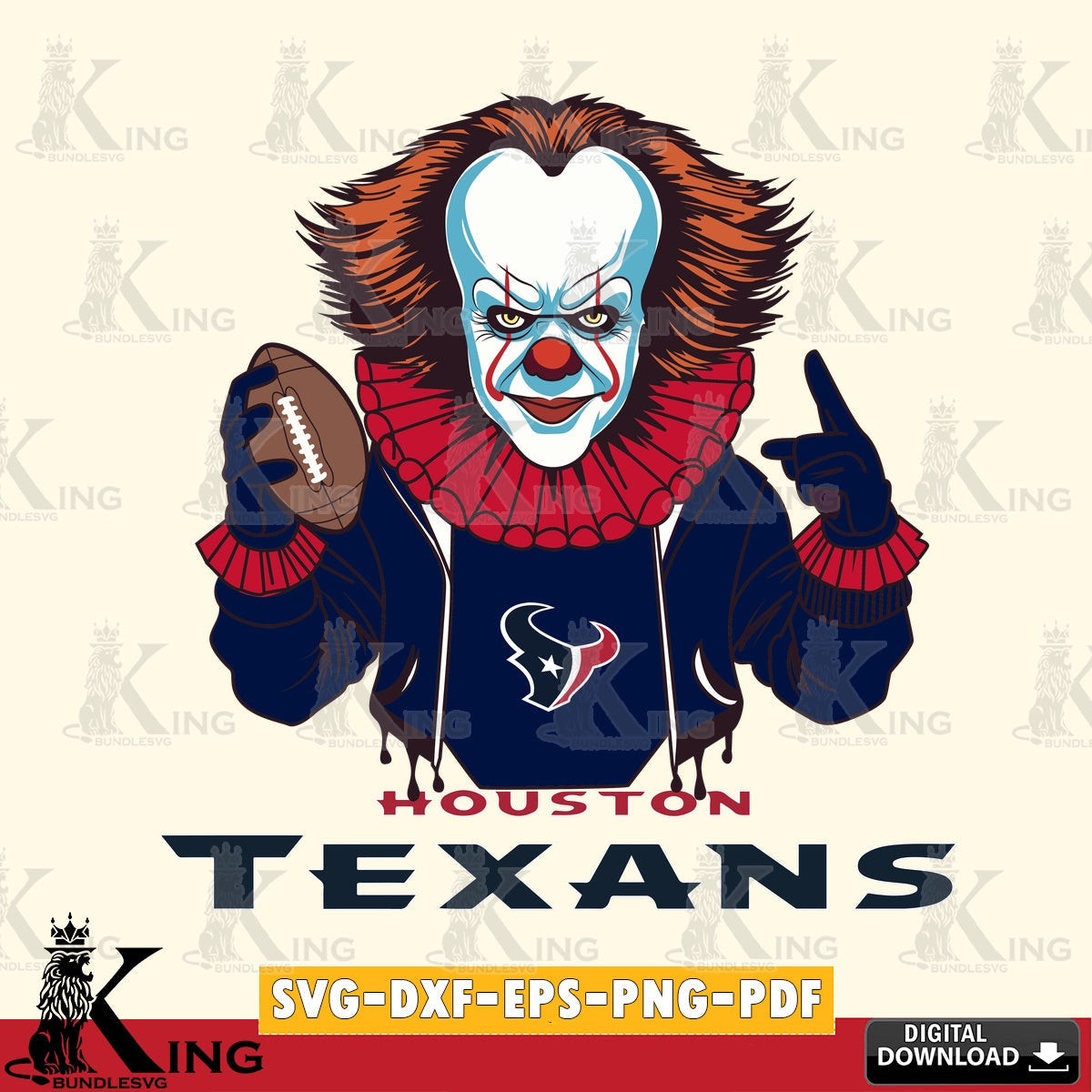 Unique artwork depicting a Houston Texans player as Pennywise, a high-quality vector for DIY scrapbooking and home decor.