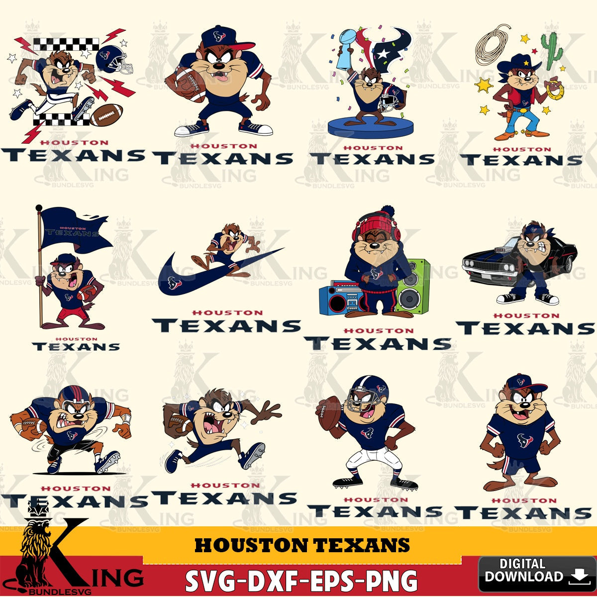 Houston Texans Taz (Looney Tunes) Football NFL Bundle Cut file , Digital Download , Instant Download, Looney Tunes svg, Football svg