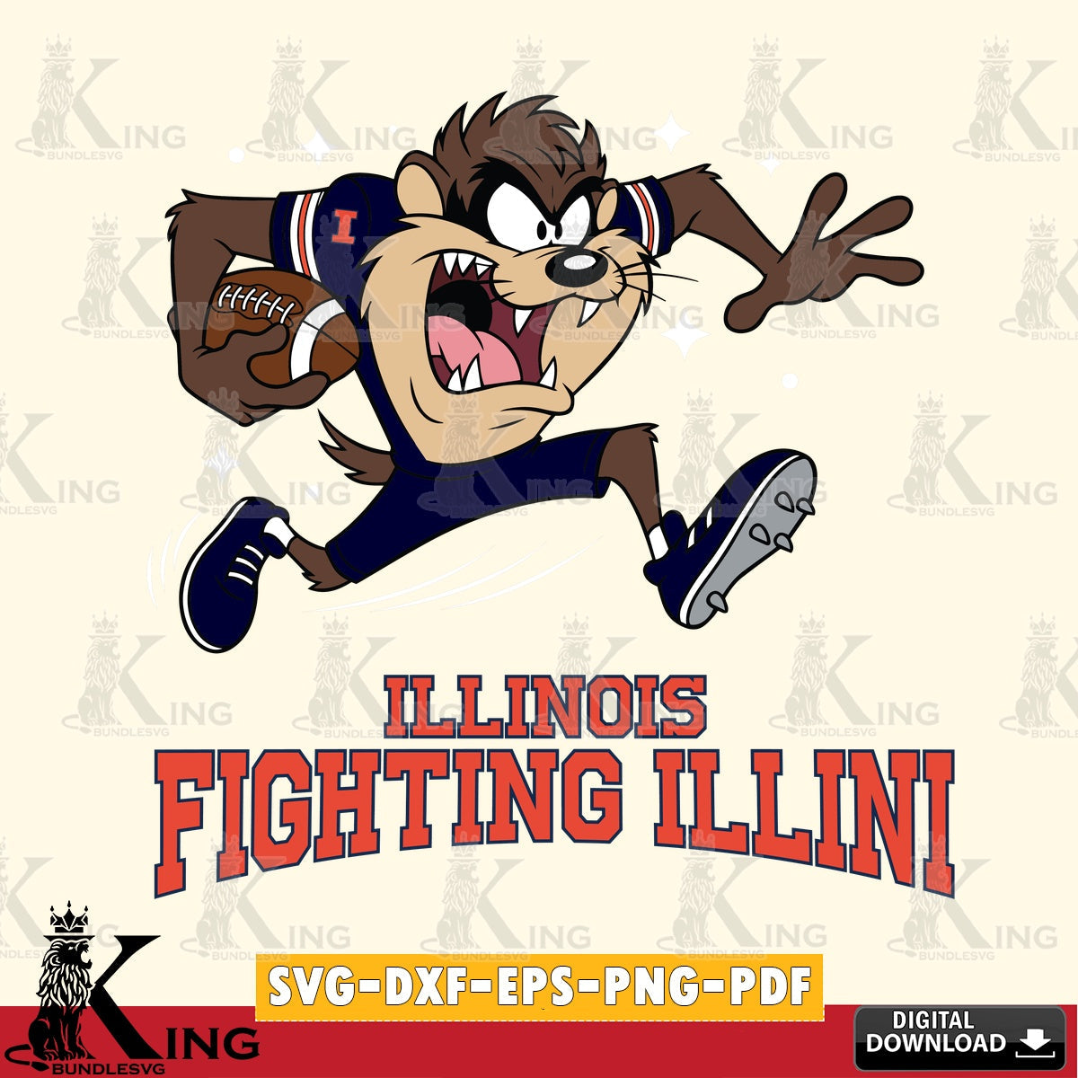 Illinois Fighting Illini Angry Taz Football SVG file, Cut file , Digital Download , Instant Download, Taz svg, NCAA svg