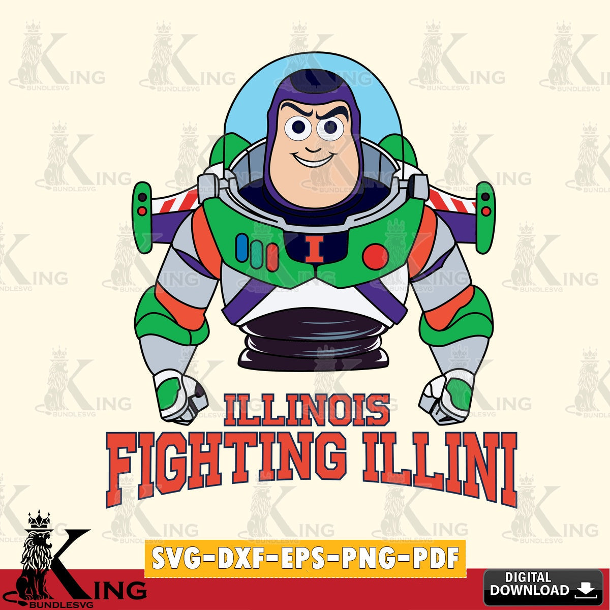 Artistic drawing of Illinois Fighting Illini Buzz Lightyear Football, printable vector design for sublimation and crafts