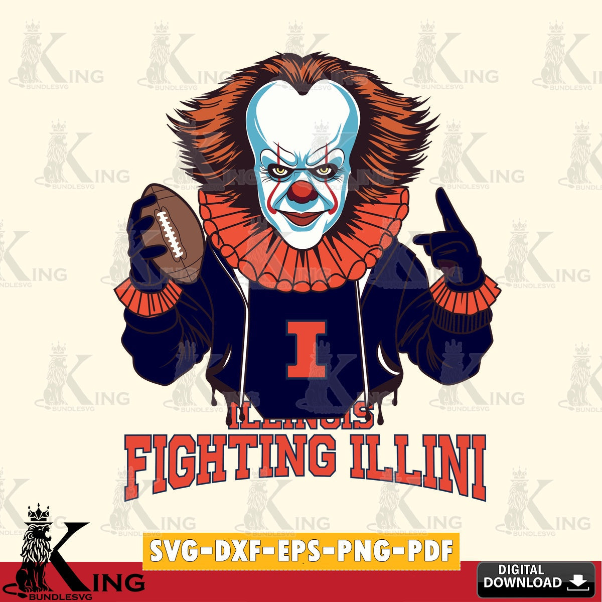 Creative design featuring the Illinois Fighting Illini Pennywise football player, versatile clip art for stickers, decals, and