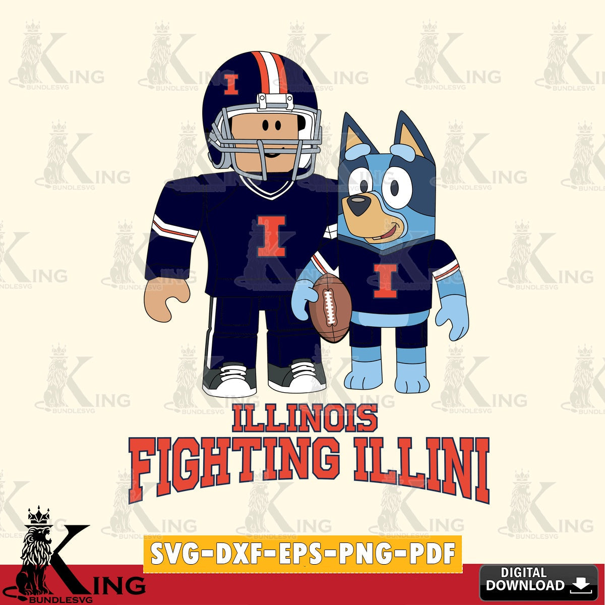 Illinois Fighting Illini Roblox & Bluey Football SVG file , NCAA Cricut, File cut , Digital Download , PDF File