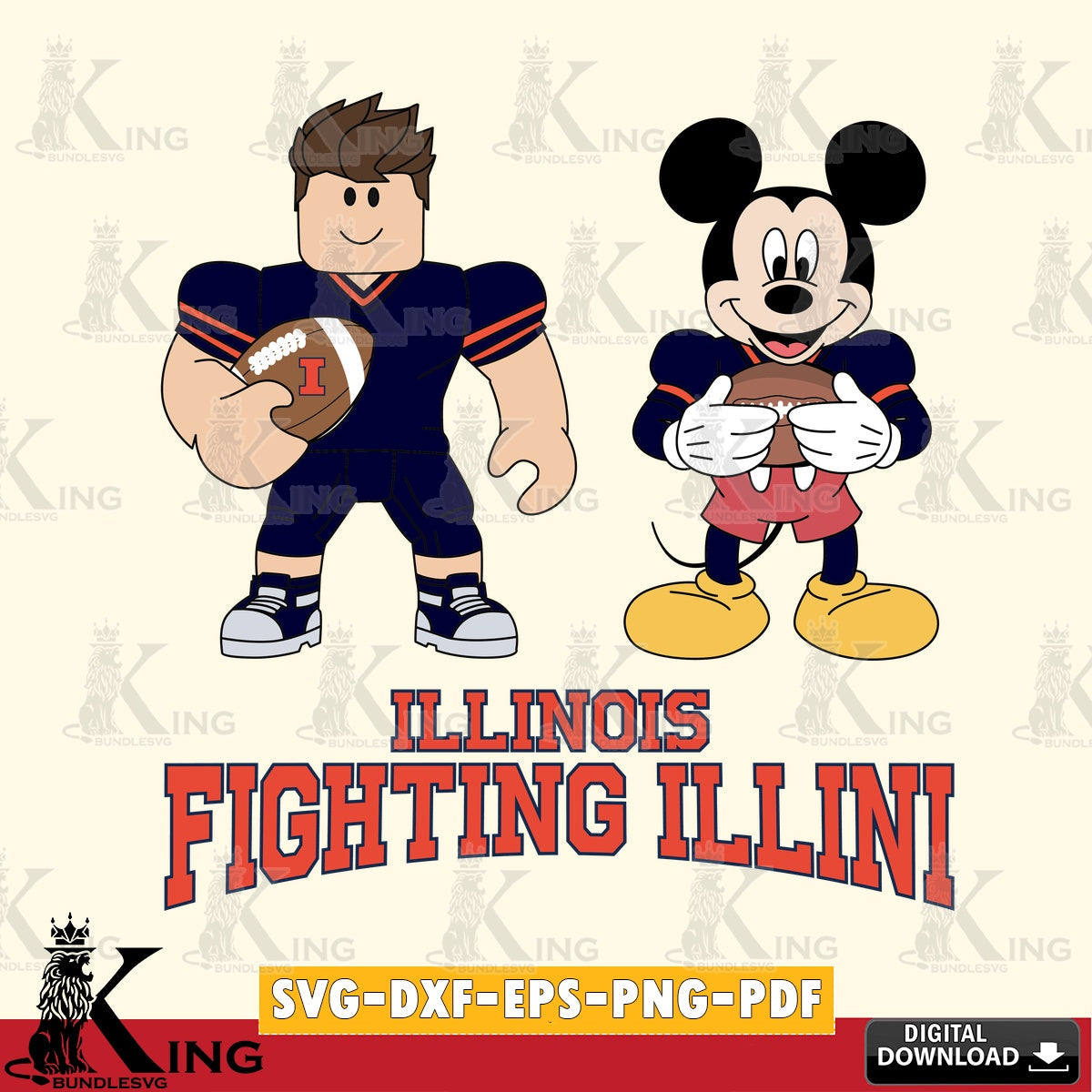 Illinois Fighting Illini Roblox & Mickey Football SVG file , NCAA Cricut, File cut , Digital Download , PDF File