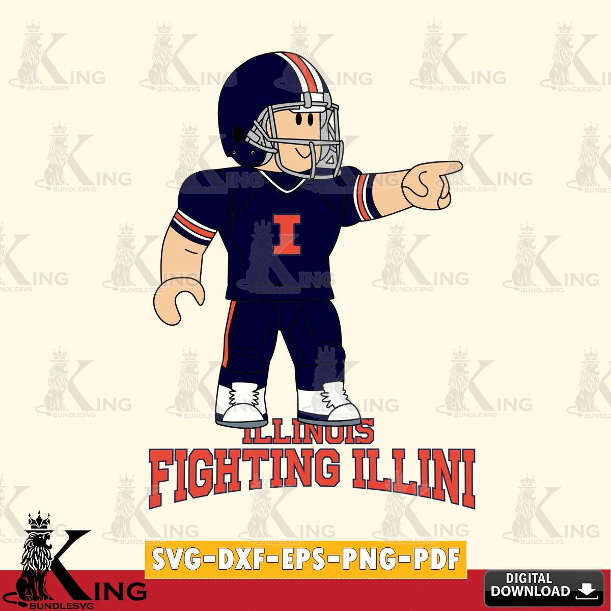 Illinois Fighting Illini Roblox Player Football SVG file , NCAA Cricut, File cut , Digital Download , PDF File