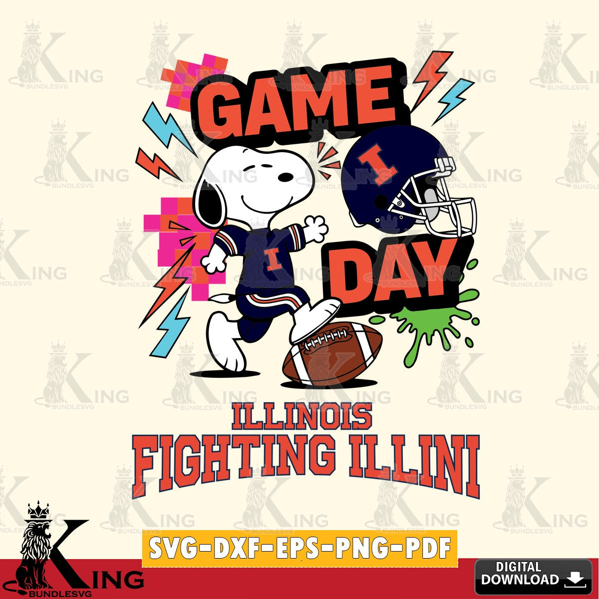 Illinois Fighting Illini Snoopy Game day SVG, Cricut, Cut file , Digital Download , Instant Download, Peanuts svg, NCAA svg, Football svg, Sport svg