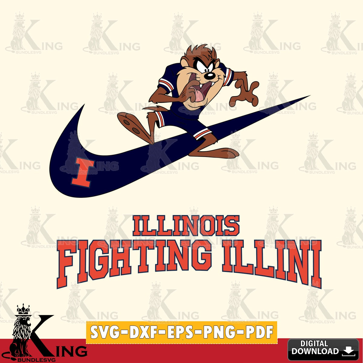 Illinois Fighting Illini Taz Football Nike SVG file, Cut file , Digital Download , Instant Download, Taz svg, NCAA svg