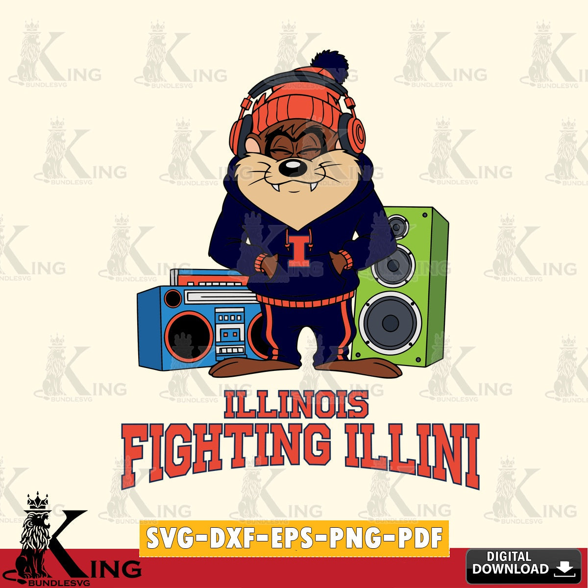Illinois Fighting Illini Taz Hip Hop SVG file, Cut file , Digital Download , Instant Download, Taz svg, NCAA svg